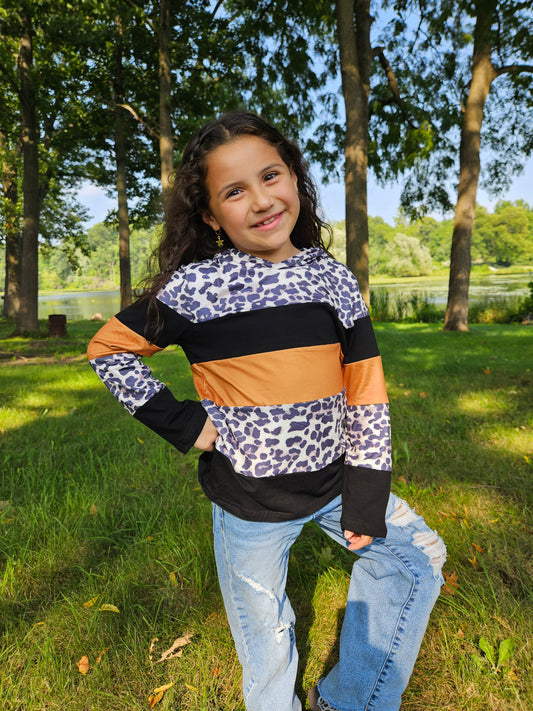 Kids Rust Black & Leopard Print Hoodie Shirt