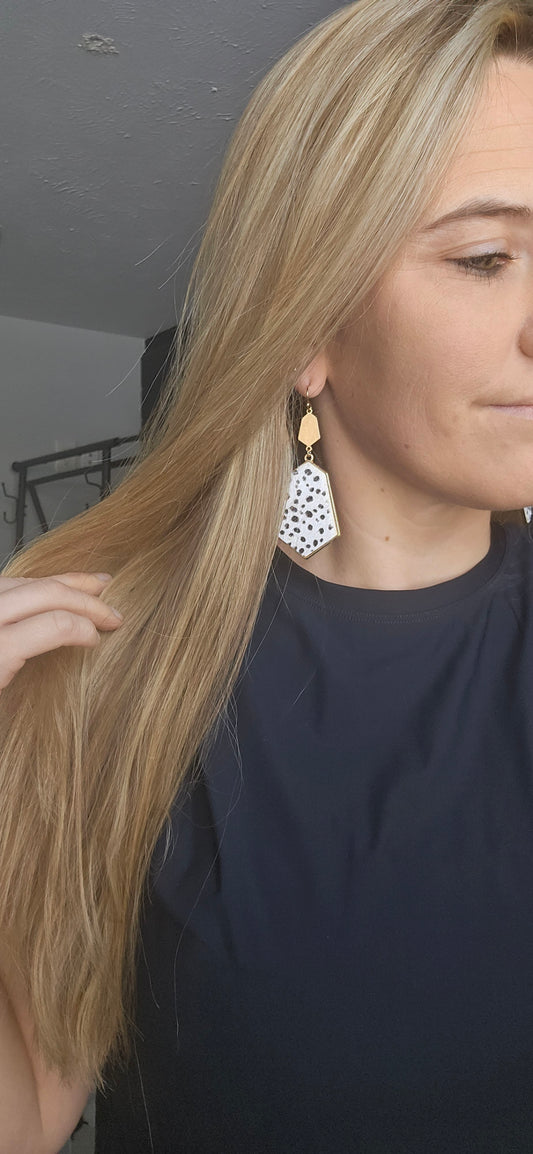 Dalmation Dangle Earrings with Gold Accent
