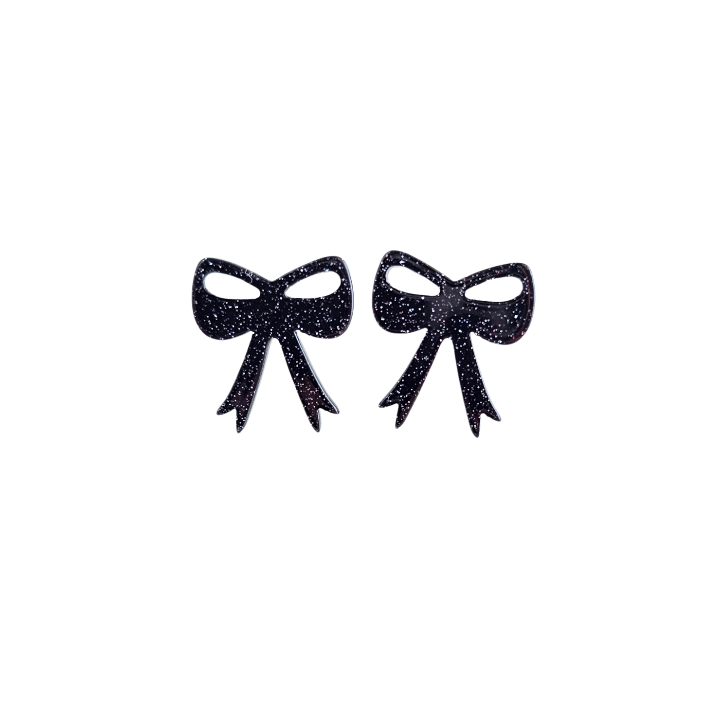 Bow Studs - Black Glitter // Halloween Earrings