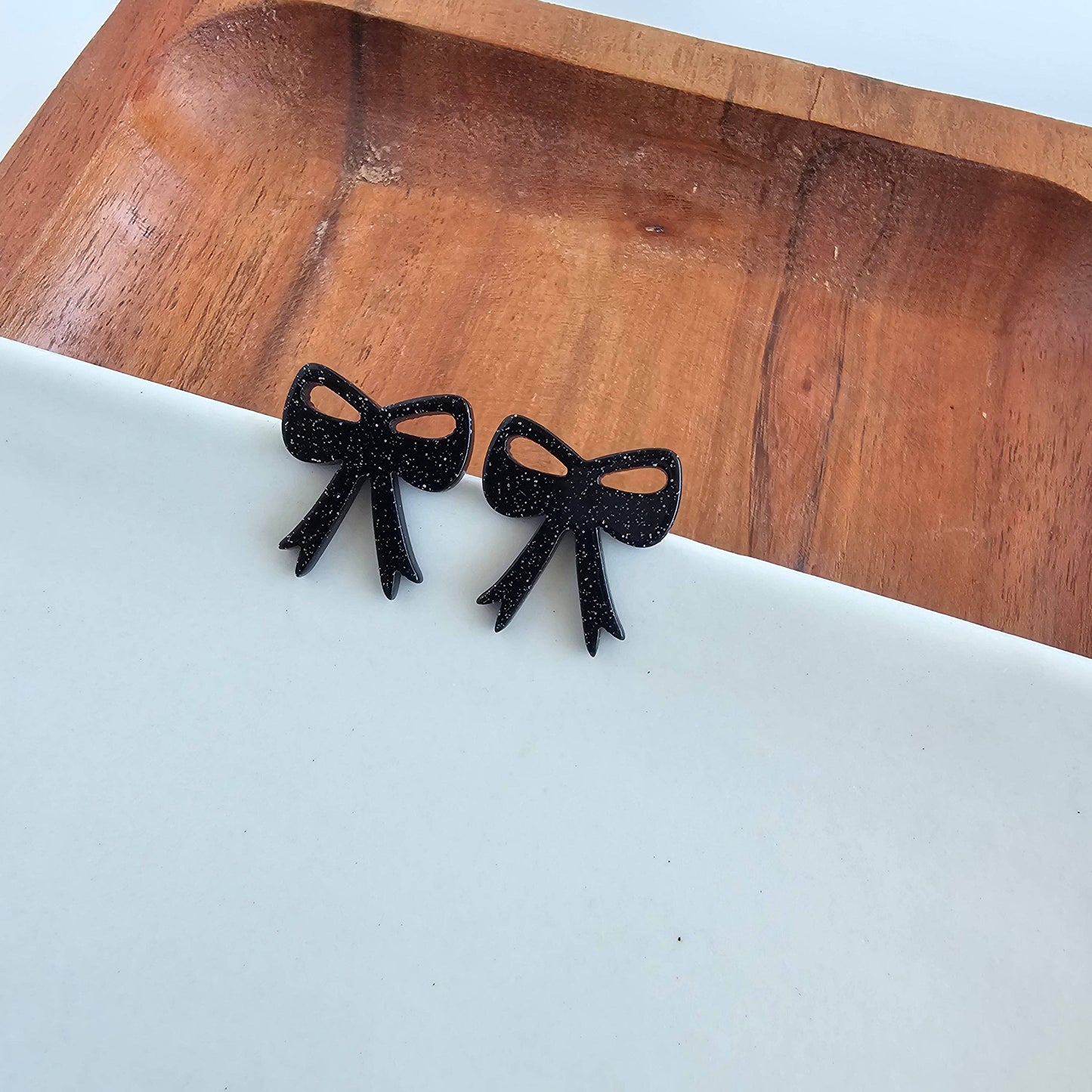 Bow Studs - Black Glitter // Halloween Earrings