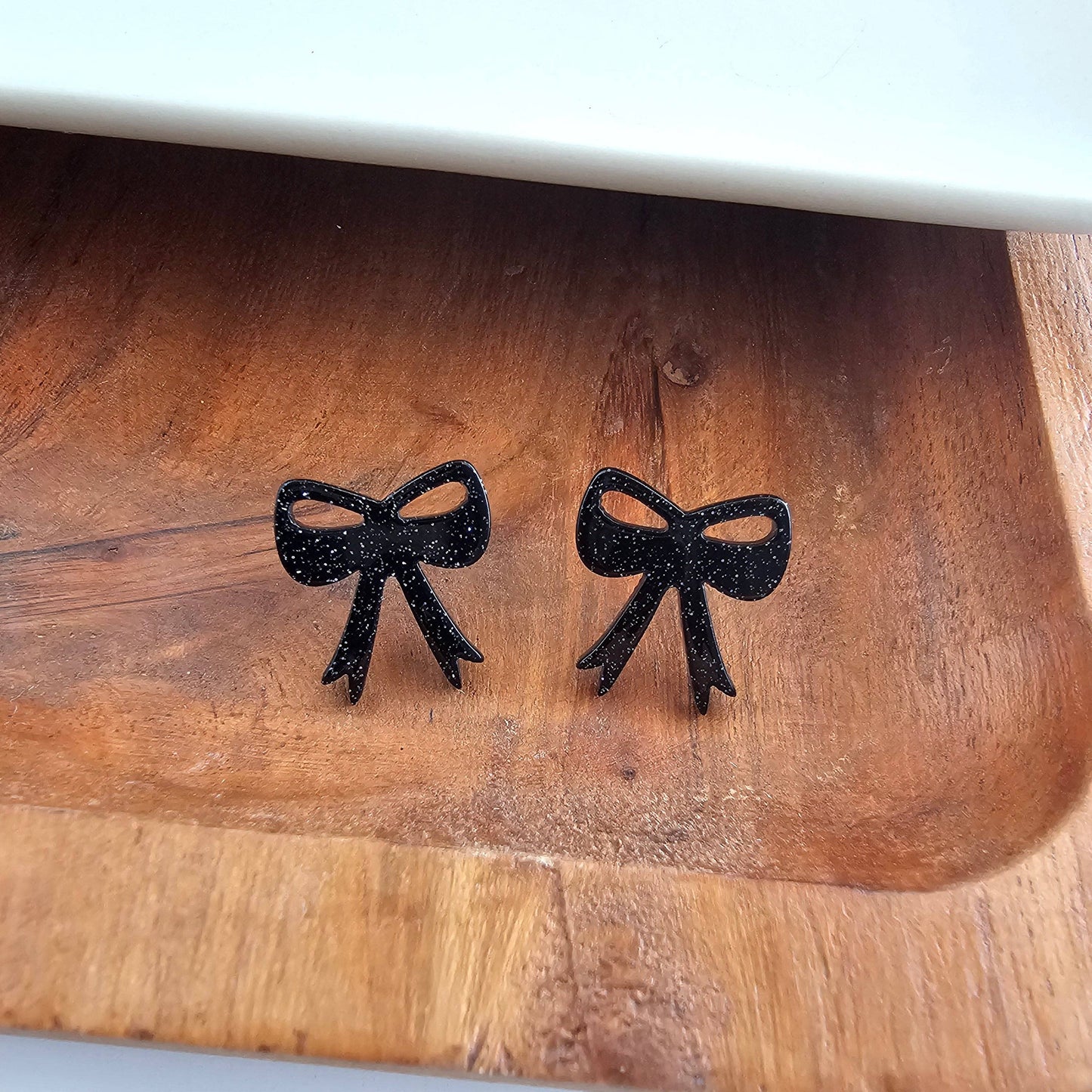 Bow Studs - Black Glitter // Halloween Earrings