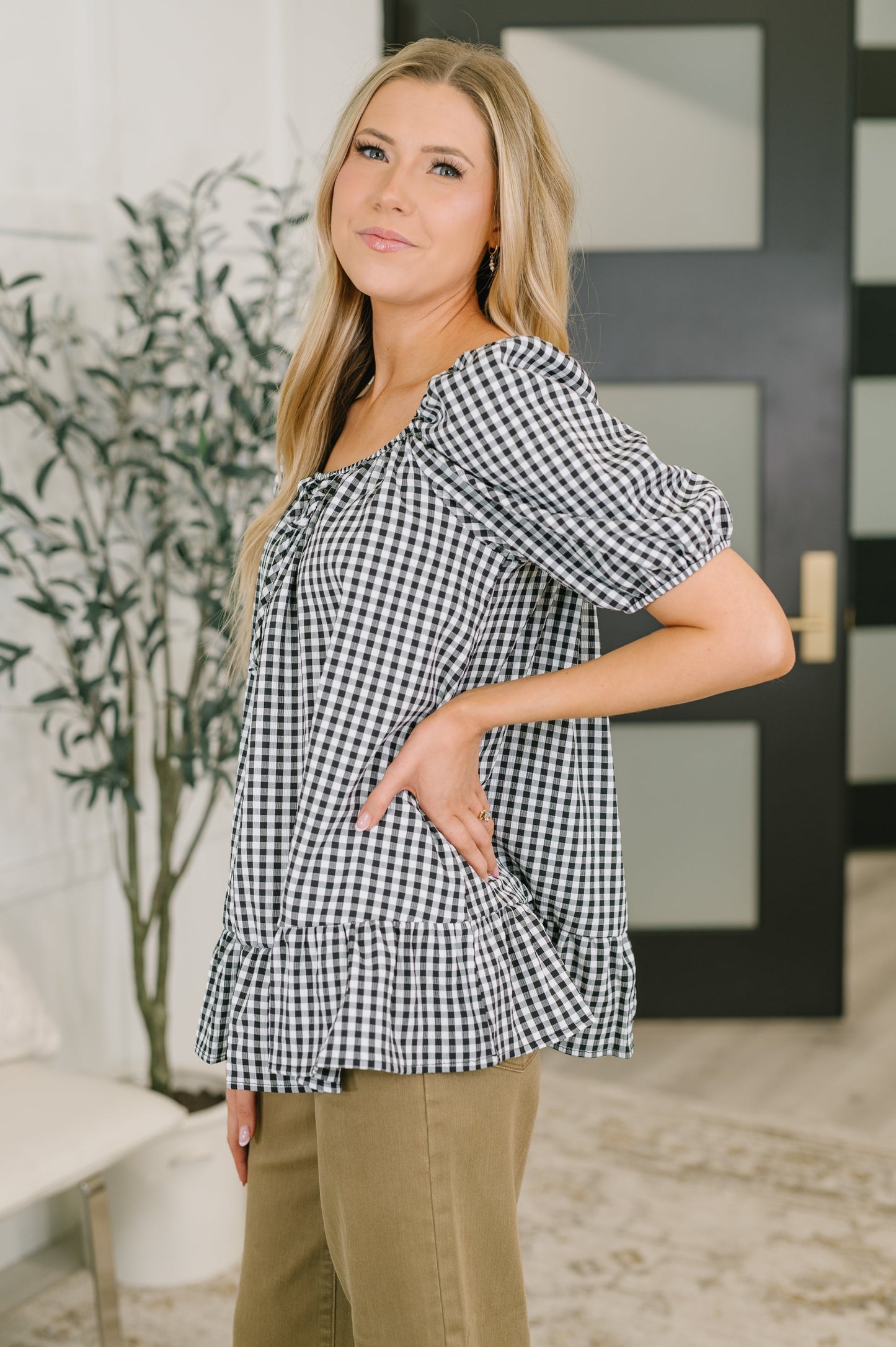 Great Gingham Square Neck Blouse