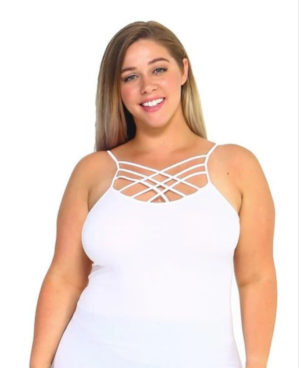 Plus Size White Criss Cross Tank Top