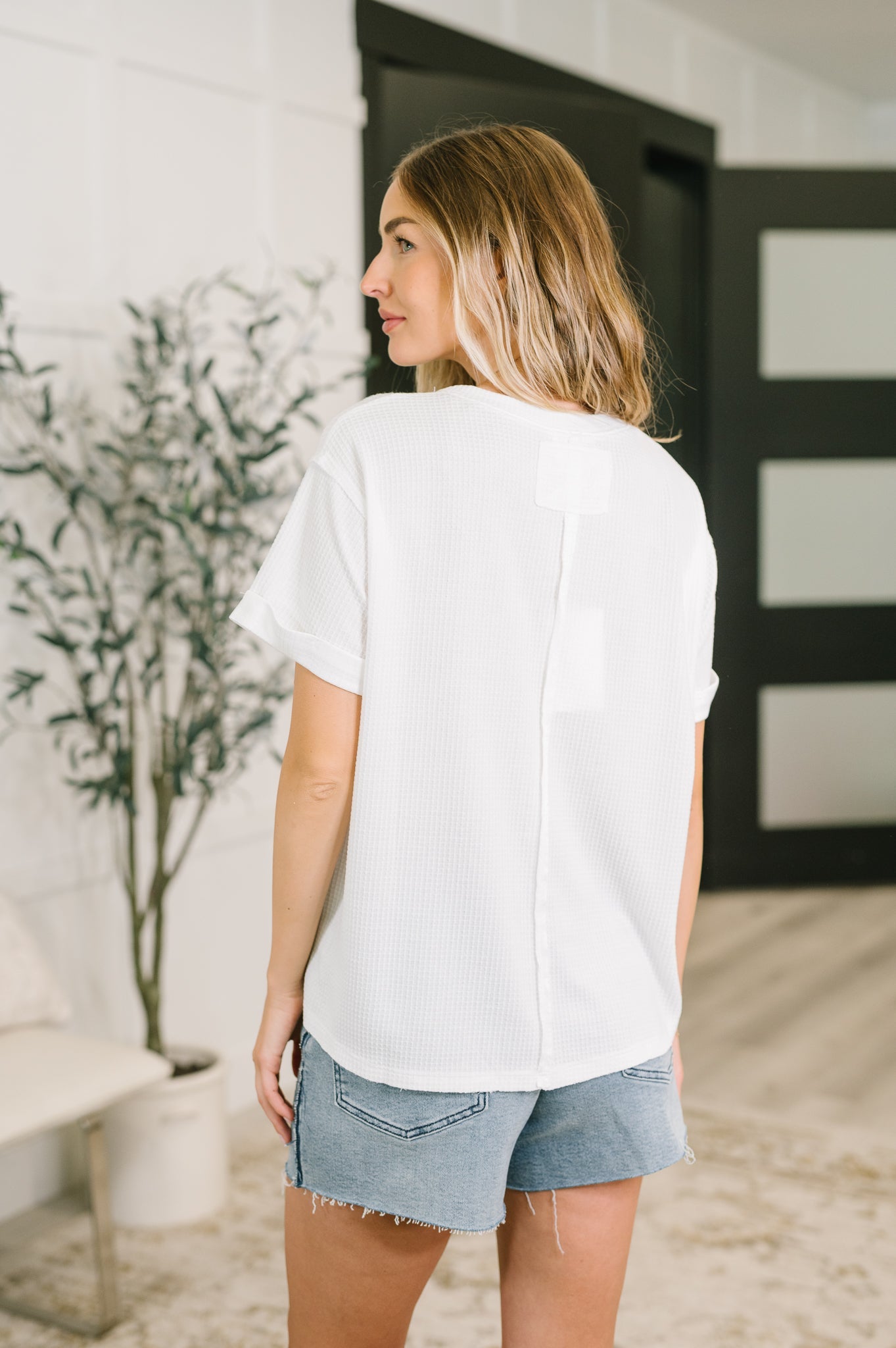 Leave It to Me Waffle Knit Relaxed Tee in Ivory