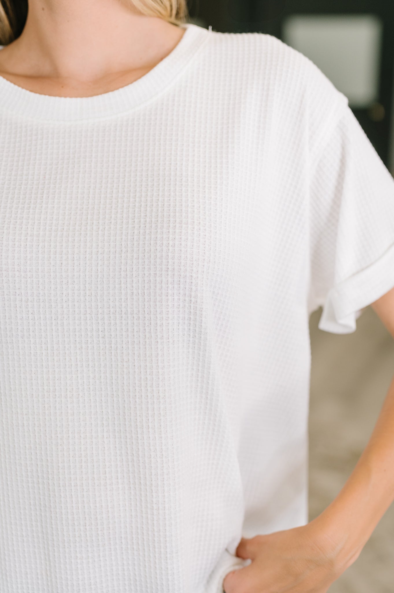 Leave It to Me Waffle Knit Relaxed Tee in Ivory