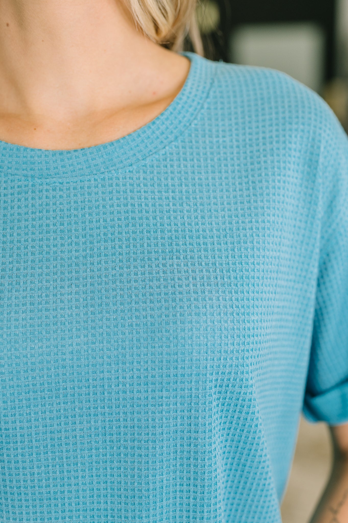 Leave It to Me Waffle Knit Relaxed Tee in Teal