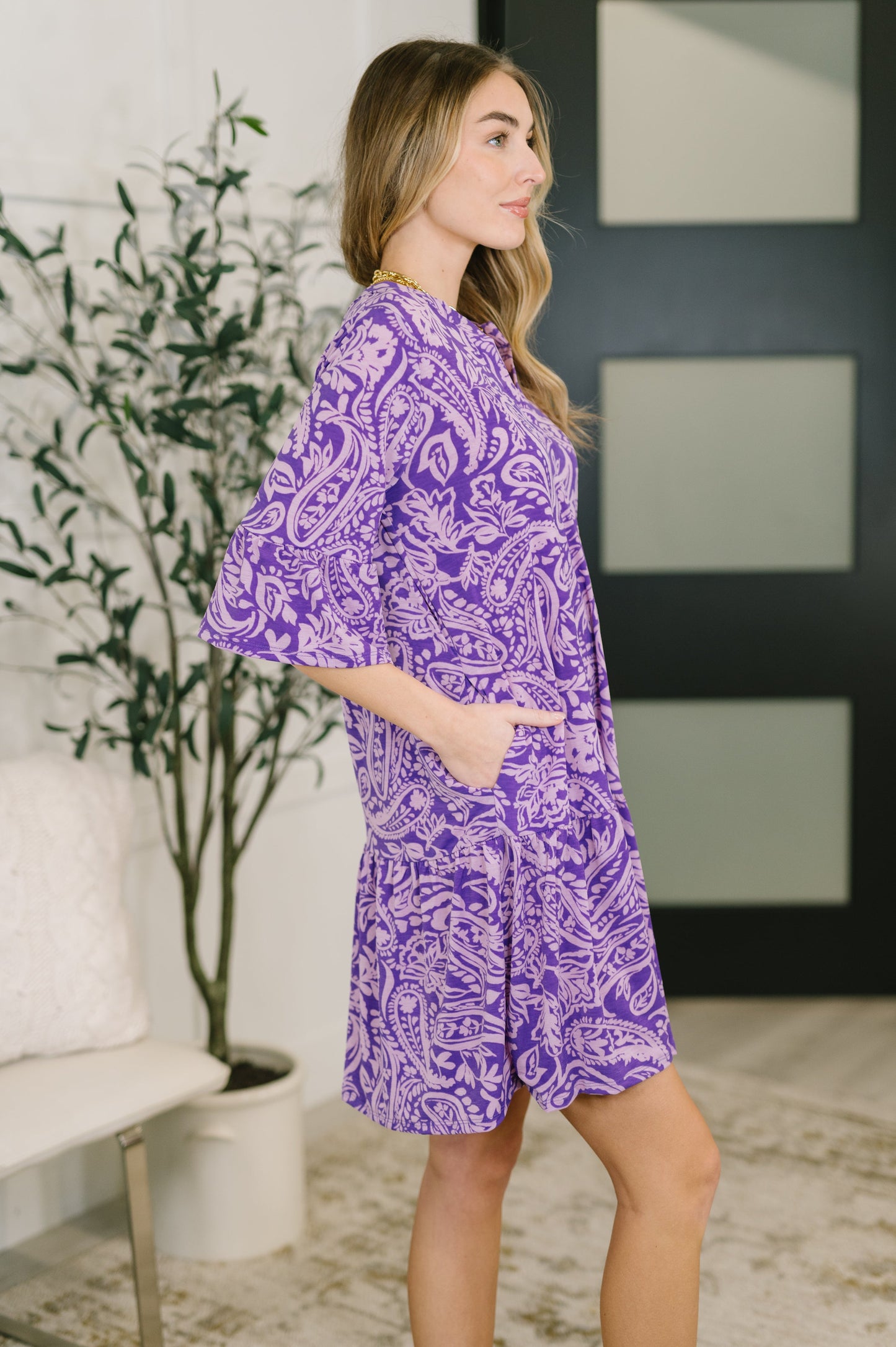 Lizzy Sunday Dress in Purple Paisley- 7/20/2026