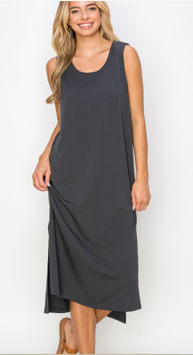 Sleeveless Scoop Neck Side Slit Tank Maxi Dress