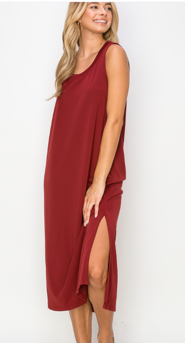 Sleeveless Scoop Neck Side Slit Tank Maxi Dress