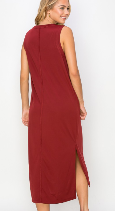 Sleeveless Scoop Neck Side Slit Tank Maxi Dress