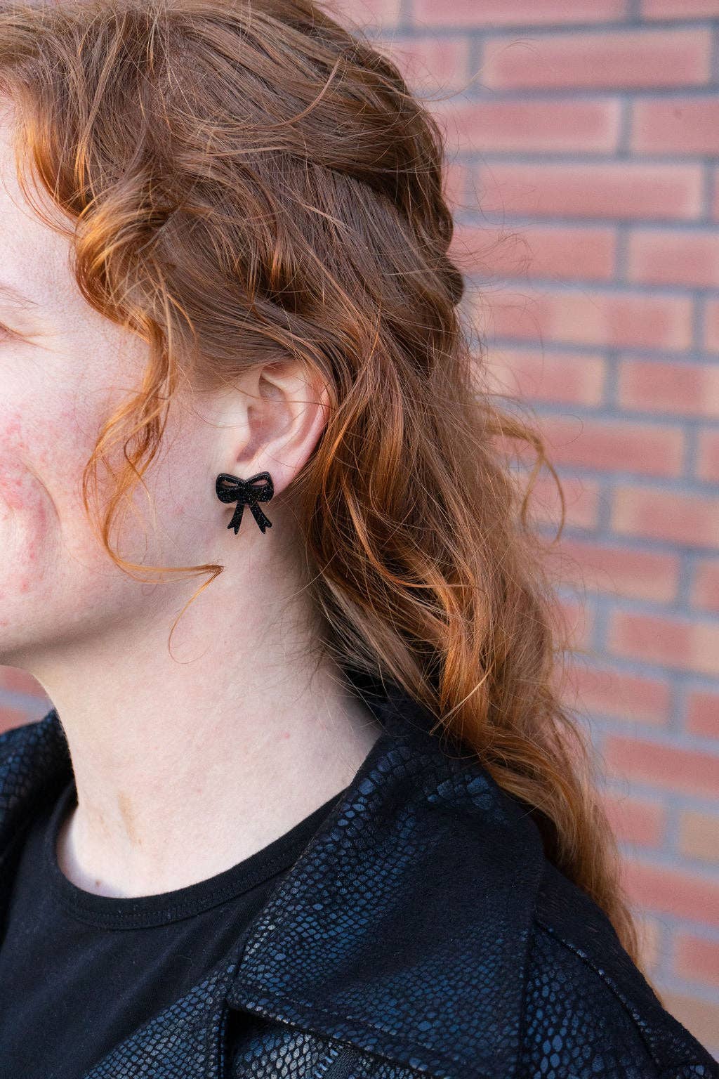 Bow Studs - Black Glitter // Halloween Earrings