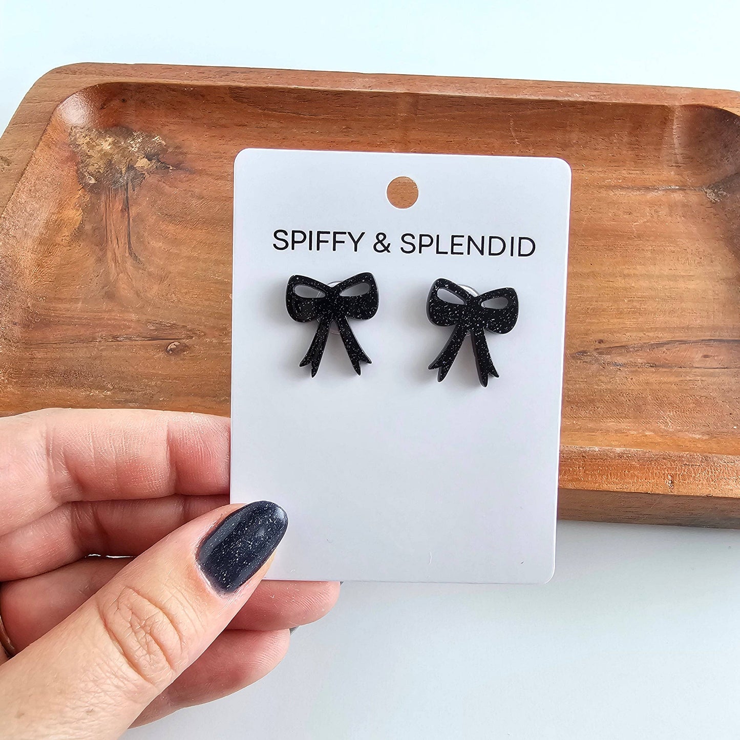 Bow Studs - Black Glitter // Halloween Earrings