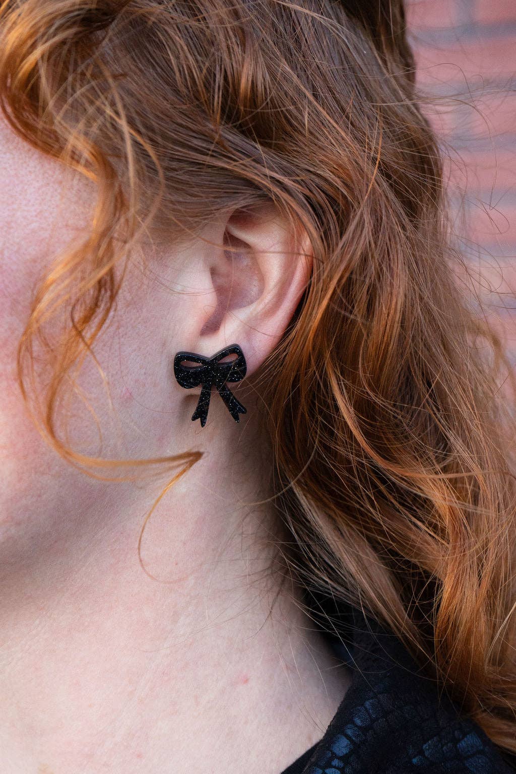 Bow Studs - Black Glitter // Halloween Earrings