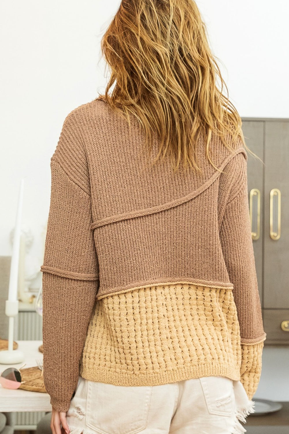 BiBi Texture Detail Contrast Drop Shoulder Sweater