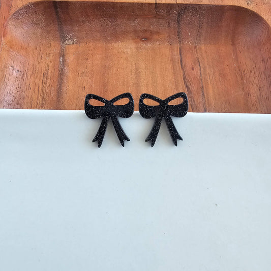 Bow Studs - Black Glitter // Halloween Earrings