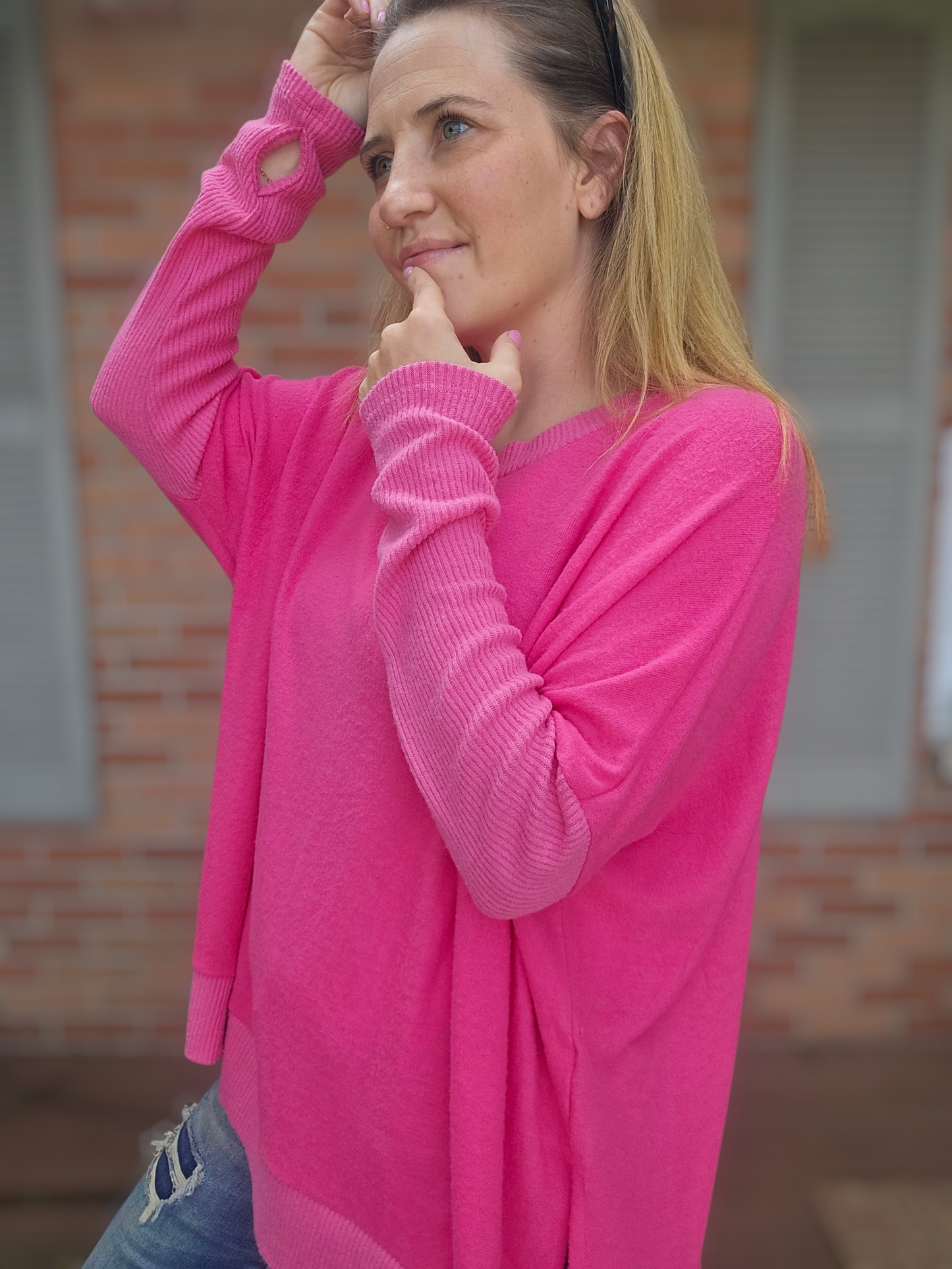 Bright Pink Oversized Knit Sweater