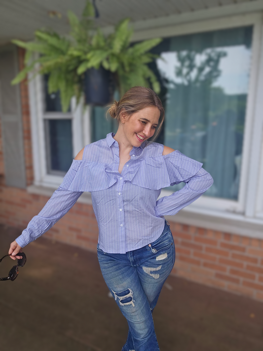 Cold-Shoulder Ruffle Blouse