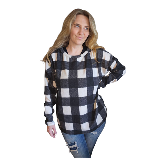 Women's Buffalo Plaid Pullover – Ruched Back Detail