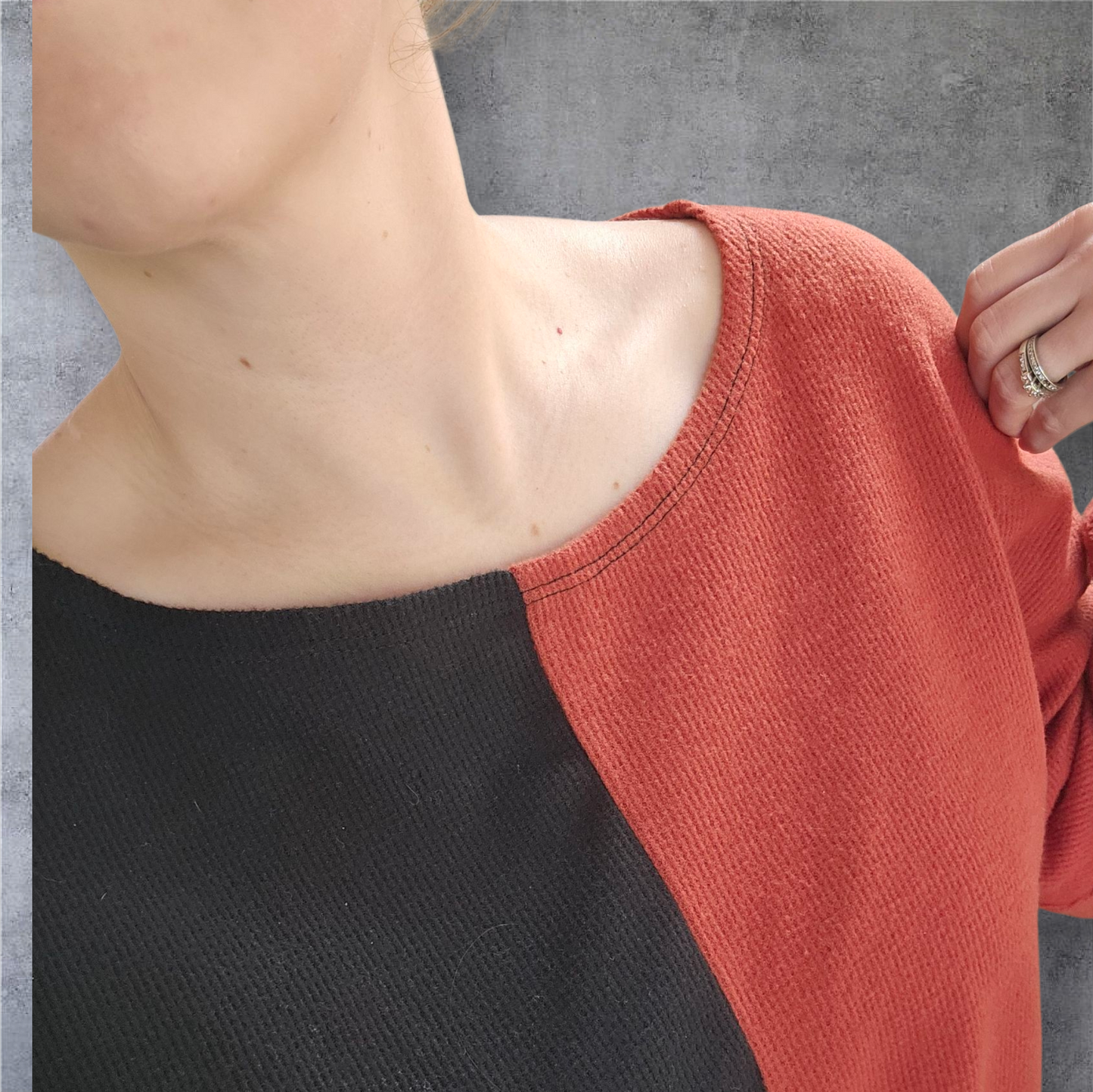 Bold Contrast Colorblock Sweater – Black & Rust