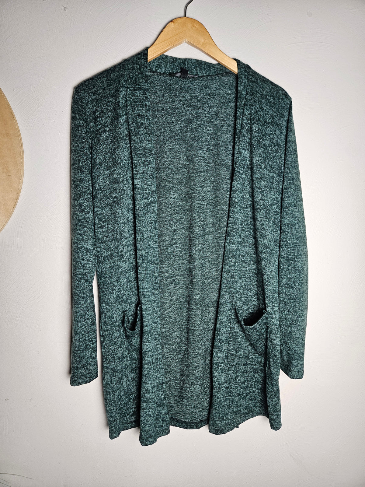 Womans Medium Dark Green Open Cardigan
