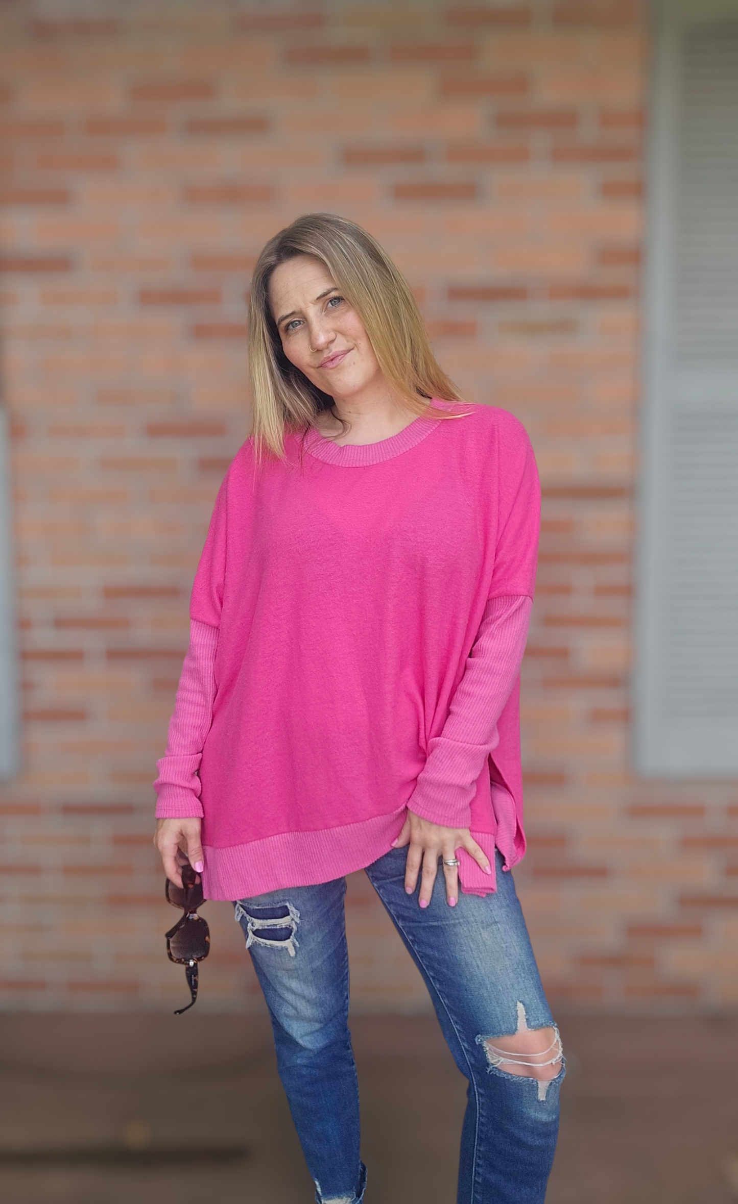 Bright Pink Oversized Knit Sweater