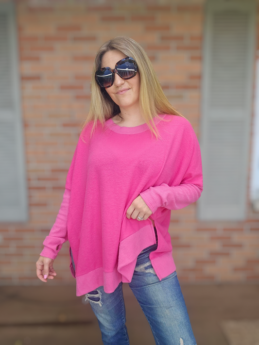 Bright Pink Oversized Knit Sweater
