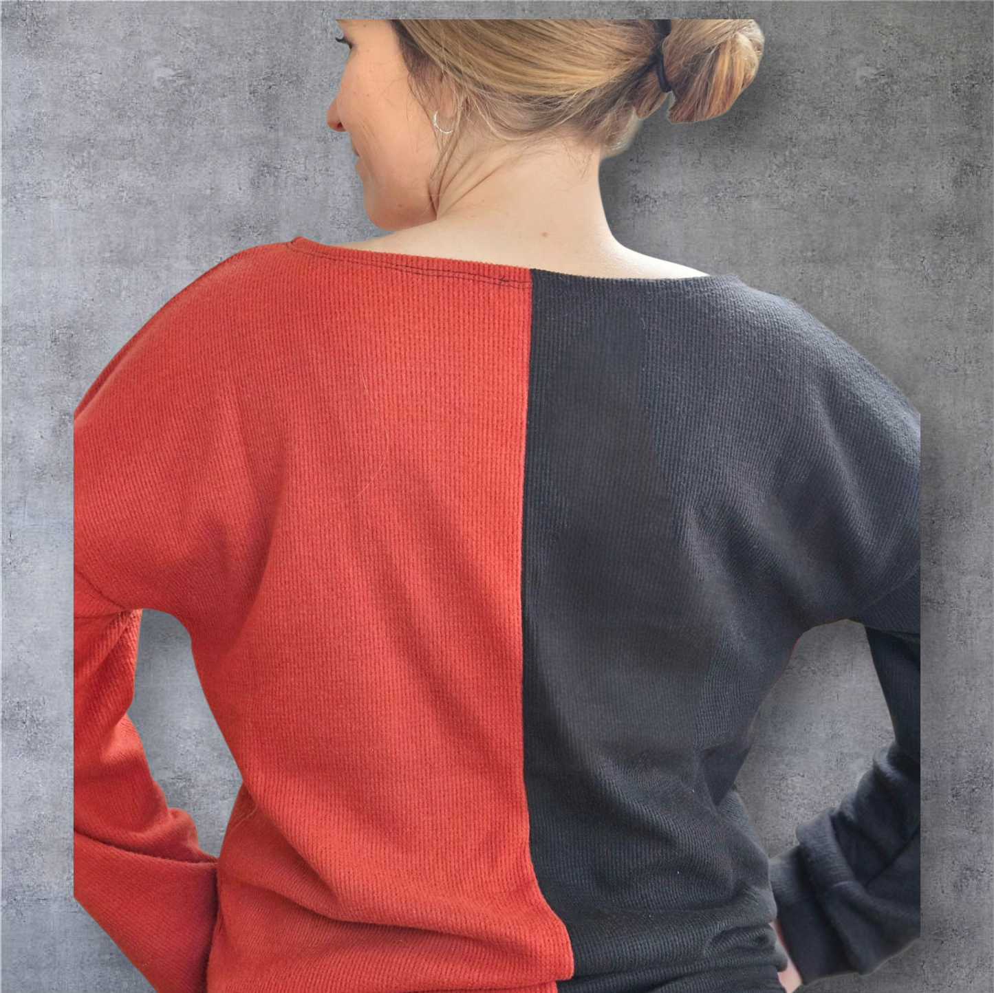 Bold Contrast Colorblock Sweater – Black & Rust
