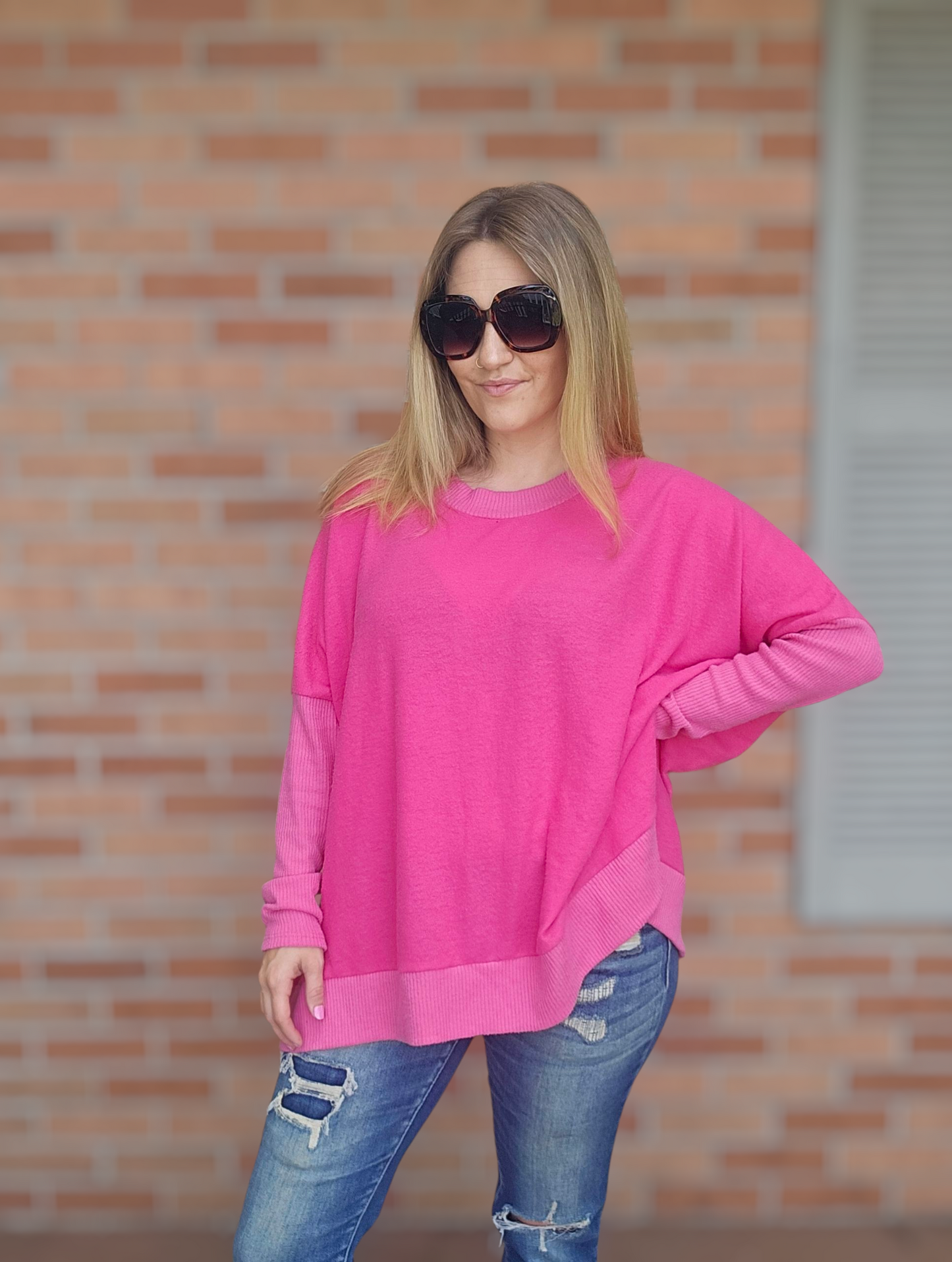 Bright Pink Oversized Knit Sweater