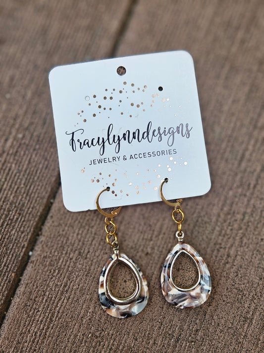 Marble Teardrop Earrings – Gold Hook, Lightweight Resin Jewelry